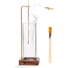 Incense Holder for Sticks, Anti-Ash Flying Insence Stick Holder with Removable Glass Ash Catcher Mess-Free Modern Incense Burner for Home Décor, Zen, Meditation, and Yoga (Walnut Base)