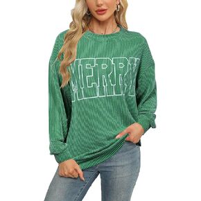 Women Merry Shirt Christmas Long Sleeve Shirt Merry Letter Print Pullover Holiday Sweatshirt Xmas Gifts Pullover Top