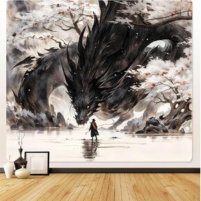 OIOVOIO Fantasy World Tapestry,Wall Hanging,Dragon and Human War Mythology Themed Art banners,Shadow Dragon decorations backdrop,Wall Hanging for Bedroom Dorm Living Room Decor,59 x 51Inch