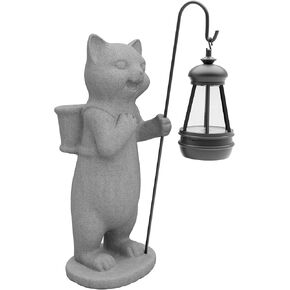 Solar Powered Garden Resin Statue Lights, 10 Inch Waterproof Outdoor Animal Cute Cat Figurine Lights, Suitable for Patios, Balconies, Lawns, Courtyards, Etc. (Basket)