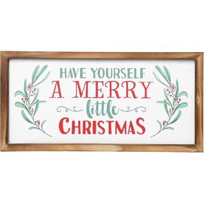 Have Yourself A Merry Little Christmas Wooden Sign, 16 x 8 Inches, Solid Wood Framed Christmas sign, Farmhouse Christmas Indoor Holiday Decoration
