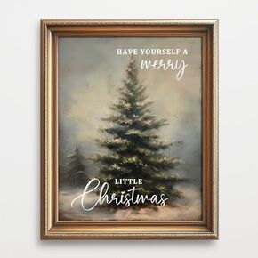 Have Yourself A Merry Little Christmas Print, Retro Lighted Winter Pine Botanical Aesthetic Print, Christmas Tree Painting Print Wall Decor, Home Office Christmas Decor (11 X 14 INCH Print Unframed)