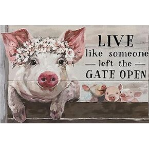 Live Like Someone Left Gate Open Print Canvas Wall Art Poster Farmhouse Painting Canvas Canvas Pigs Art Flower Poster Canvas Wall Art Vintage Metal Tin Sign Wall Decor Art Sign 8x12inches