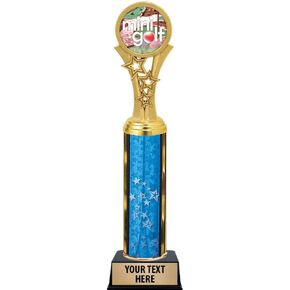 Mini Golf Trophies, 11" Blue Stars Mini Golf Trophy Award, Free Engraving Prime
