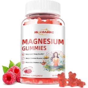 Magnesium Potassium Supplement Gummies for Sleep-Calcium Vitamin Glycinate Supplement Promotes Healthy Relaxation Muscle Bone Energy Support for Adults and Kids Stress Relief Raspberry Flavor 60 Count