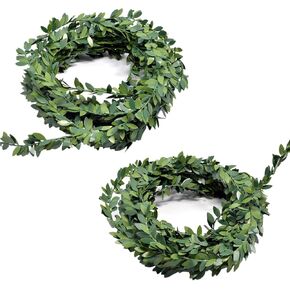 lasenersm 2 Pcs Artificial Yards Green Vines Total 16.4 Yards Artificial Ivy Garland Foliage Green Leaves Fake Vine Hawaiian Party Decorations Fake Vine Leaf Hanging Plants for Festival Wedding Party