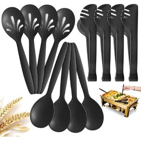 Reusable Plastic Serving Utensils Set of 24, Wheat straw Large Serving set 10" Serving Spoons/10" Slotted Spoons/9.4" Tongs, for Party Chafing Dish Buffet Catering (Orange/Blue/Yellow/Green)