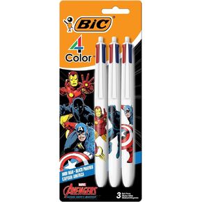 BIC 4-Color Marvel's Avengers Edition Retractable Ball Pens, Medium Point (1.0mm), 3-Count Pack, Retractable Ball Pen With Long-Lasting Ink