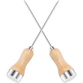 2 Pieces Ice Picks for Breaking Ice Stainless Steel with Wooden Handle Ice Pick for Kitchen Restaurant Bar Home Breaking Icepick Bartender Ice Pick Tool