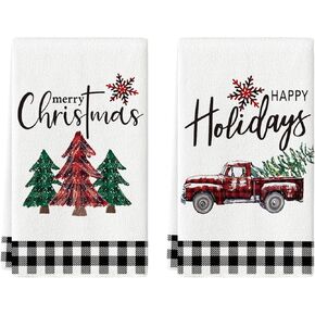 Artoid Mode Christmas Trees Kitchen Towels Dish Towels, 18 x 26 Inch Truck Winter Holiday Ultra Absorbent Drying Cloth Tea Towels for Cooking Baking Set of 2