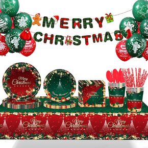 Thanksgiving Disposable Plates Set, 227Pcs Thanksgiving Disposable Plates for Party, 25 Set Napkin Cutlery Plate Straws Tablecloth Banners for Autumn Turkey Party Supplies Fall Decor