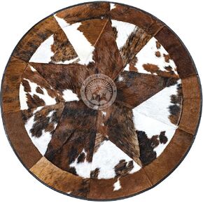 Sunshine Cowhides 100% Genuine Patchwork Cowhide Rug - Tricolor, Single Star, Rodeo Animal Hide Rugs for Living Room, Office or Kitchen Area - Round Leather Rug - Small (40" Diameter)