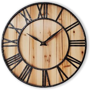 Evursua 20 Inch Large Metal&Wood Wall Clocks Modern Rustic Blend Farmhouse Clocks Distressed Real Wood Handmade Clock for Living Room Decor Home Wall Hanging Accessories Oversized