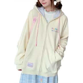 CEINOM Women Kawaii Zip Up Hoodie Y2K Girly Cute Hooded Jacket Oversize Japanese Harajuku Sweet Embroidery Outerwear Hoodies