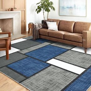 Area Rug 9x12 Machine Washable Rug Moroccan Area Rug Non Slip Indoor Floor Cover Low Pile Rug Large Rug for Living Room Bedroom, Navy