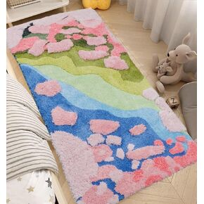Pink Rug Bedroom Rug Moss Rug 55" x28 for Laundry Room 3D Shag Moss Area Rugs Non Slip Washable Decorative Rugs for Bedroom Playroom Hallway,Colorful Moss Area Rug