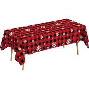 Christmas Tablecloth,2 PCS 108 x 54in Christmas Checkered Tablecloth Plastic Red Black Buffalo Plaid Rectangle Christmas Table Cover Disposable Snowflake Tablecloth for Xmas Party Decor Winter Holiday