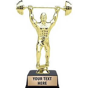 Crown Awards Weightlifting Trophies with Custom Engraving, 6" Personalized Male Barbell Bodybuilder Trophy On Black Base Prime