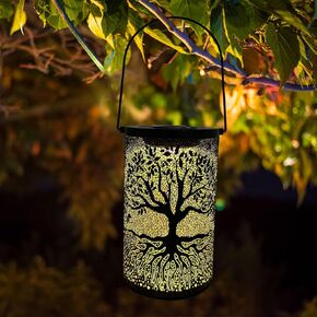 Hanging Solar Lights Outdoor - Solar Table Lanterns Outdoor Waterproof - LED Lamp Black Tree Metal Solar Patio Table Lamps Decorative for Garden, Backyard, Tree, Porch, Wall, Fence