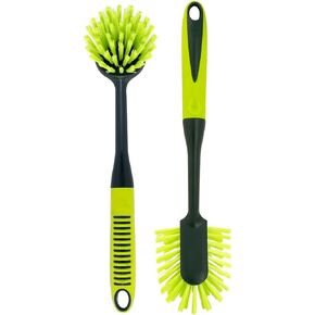 Pine-Sol Scrub Brush Set - Long Handle Cleaning Brushes with Heavy Duty Bristles and Comfort Grip - Scrubbers for Kitchen, Household, and Dishwashing, 2 Pieces