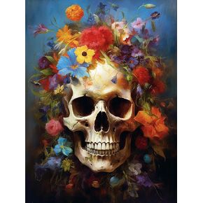 Reofrey DIY Diamond Painting Kits for Adults Couple Skeletons, Diamond Art Flowers Full Drill Round Rhinestone Diamond Painting Accessories, Cross Stitch Embroidery Canvas for Crafts Decor 30x40cm
