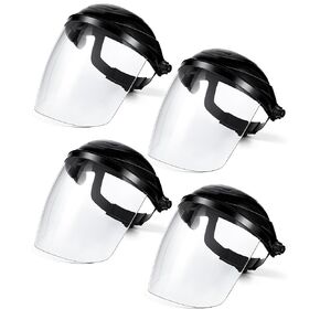 4 Pack Safety Face Mask Shield for Grinding and Cutting with Ratchet Headgear and Full Impact Resistant Face Mask Shield (Black)