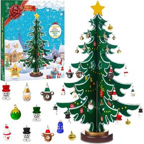 Advent Calendar 2024-24 Day Christmas Countdown DIY Wooden Christmas Tree with 36 Ornaments for Christmas Vacation, Gifts, and Decorations
