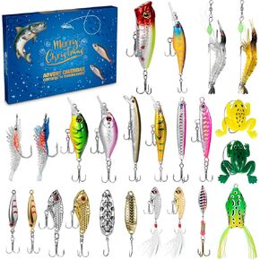 Fishing Advent Calendar 2024 Adult 24PCS Christmas Countdown - 24 Days Fishing Lure Advent Calendar 2024 Men - Christmas Advent Calendar 2024,Xmas Surprise Fish Bait Gift