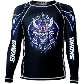 SKAWA Mens Samurai No Gi Long Sleeve Rashguard MMA Shirt BJJ Rash Guard for Men Black