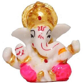 ASHIRWAD 2.0" Small Ganesha Statue, Sculpture, Mini Lord Ganesh, Ganpati Polyresin Idol in Multicolour for Car Dashboard (Pink)