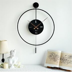 23.6 Inch Large Wall Clocks for Living Room Decor,Big Decorative Modern Wall Clocks with Pendulum Non-Ticking Silent,Metal Wall Clocks With Walnut Pointers for Bedroom,Kitchen,Study,Office,Gold