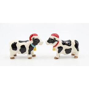 Cosmos Gifts 56570 Christmas Cow Salt and Pepper Shaker, 4 inches long, Black