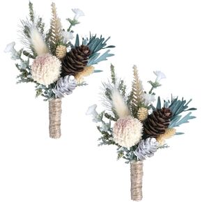 Boho Dried Flowers Boutonniere for Men,Set of 2,Rustic Pocket Groomsmen Boutonniere Corsage Groom for Wedding Ceremony Anniversary Dinner Party Decorations (2PCS)