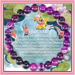 PARTNER Good Luck Gifts for Women Funny Koi 𝐁𝐫𝐚𝐜𝐞𝐥𝐞𝐭𝐬 𝐟𝐨𝐫 𝐖𝐨𝐦𝐞𝐧 Interesting Koi Gifts Animal and Fish Gifts for Women Natural Stone Beaded Jewelry for Women