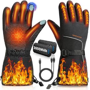 Heated Gloves for Men and Women, Rechargeable Electric Heated Gloves 3000mAh 7.4V, Waterproof Touch Screen Heated Gloves