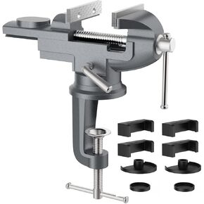 Universal Table Vise 3 Inch, 360°Swivel Base Bench Clamp Home Vise Clamp-On Vise Repair Tool Portable Work Bench Vise for Woodworking, Cutting Conduit, Drilling, Metalworking - Black