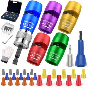Wire Stripper Twister Tool for Drill, 6/8/10/12/14 AWG Wire Stripping Twisting, US Gauge Cables 2024 Electrical Bit Tools Set 13pcs, Wire Nut Kit Attachments for Electricians Home DIY Men Women