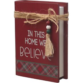 Christmas Wood Faux Books Decorative Sign with Sayings-Santa's Book, Naughty and Nice List, Vintage Display Books with Twine And Beads, Decorative Books for Coffee Table, Mantle, Tiered Tray,