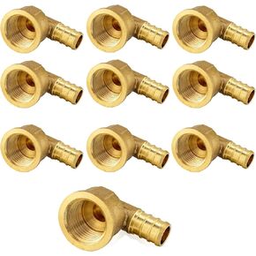 (10-Pack) PEX Fittings, Pex 1/2" x 1/2" Female Threaded NPT Elbow Adapter, Brass Crimp Fittings, for PEX Tubing Pipe Plumbing, ASTM F1807