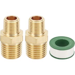 PATIKIL Brass Pipe Fittings Coupler Set, 2Pcs 1/8" x 1/4" NPT Male Thread Brass Hex Nipple Coupling Reducer Adapter Tubing Connector Adaptor with PTFE Tape for Water, Air, Oil, Gas Line