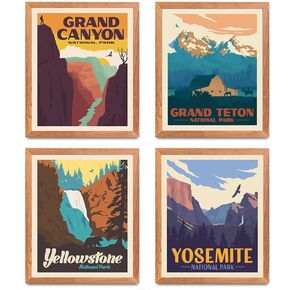 HerZii Prints National Park Posters & Prints - Set Of 4 Vintage National Parks Poster | Nature Wall Art Decor | Mountain Travel Posters (11"x14" UNFRAMED)