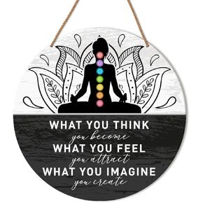 HSNBT Buddha Quotes Wall Decor, Yoga Studio Room Wall Decor Meditation Spiritual Room Chakra Wooden Hanging Sign Decorations, Gifts for Meditation Yoga Lover