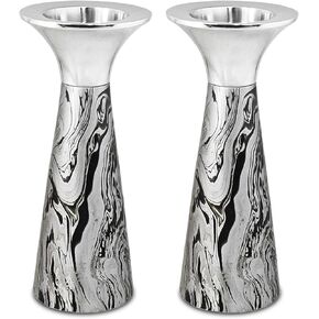 Zion Judaica Modern Versatile Candleholder Set Fits 7/8" Thick Tapered Shabbat Candles or Tealight Candles Marble Decal Silver Holiday Decor Candlestick Holder Shabbos Candle Holders for Rosh Hashanah in Kuwait