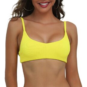 Women's Bikini Top Scoop Neck Bathing Suit Tops Ribbed Adjustable Straps Swimsuit