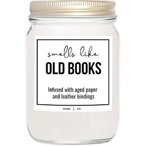 YouNique Designs Book Lovers Candle - White Soy Candles for Home Scented Book Lovers Gifts for Women, Funny Book Candles Gifts for Women, 8 oz, Old Books Scented Candles