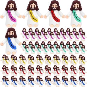 100 Pcs Mini Jesus Figures Jesus Loves You Religious Tiny Figurine Rubber Jesus Doll to Hide and Seek Church Favors Gift for Sunday School Baptism Activities Party Favor
