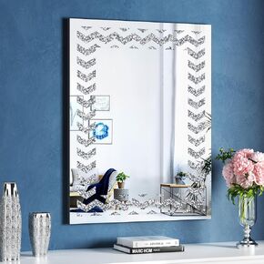 KOHROS Crystal Crush Diamond Rectangle Silver Mirror for Wall Decoration 19.7" x 27.6" Frameless Mirror for Living Room Bedroom Bathroom