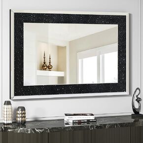 MUAUSU Crystal Wall Mirror 47"×30" Black Crushed Diamond Mirror for Wall Docor Rectangle Large Decorative Wall Mirror for Bathroom Living Room Bedroom