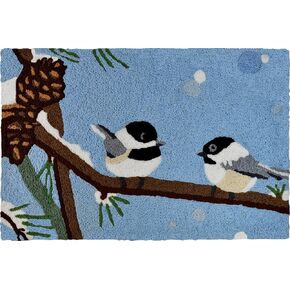 Jellybean Two Chickadees and Snow Covered Pine Cones Winter Accent Rug