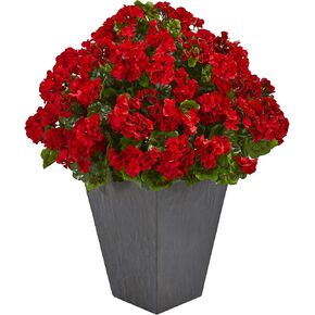 Nearly Natural Geranium Artificial Plant in Slate Planter UV Resistant (Indoor/Outdoor)